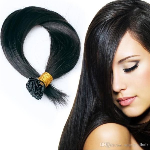 

100g lot flat tip hair extension 16 24 remy human straight brazilian human hair 1 1b 2 4 6 8 27 99j 60 613284h, Black