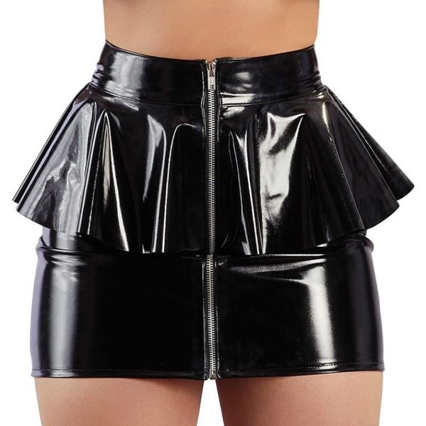 

dresses black red wet look pvc latex package hip pencil skirt vinyl zipper ruffles shiny clubwear bodycon mini skirt, White;black