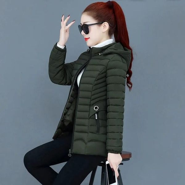 

leather 2022 autumn winter jacket slim short women's parkas casual cotton padded jacket warm clothes hooded coats solid female outwear, Black