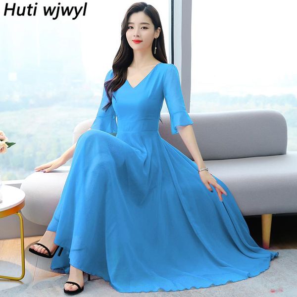 

dresses 7 colors summer vintage vacation solid maxi dress 2023 women bodycon party prom evening vestidos chiffon casual beach midi dress, Black;gray