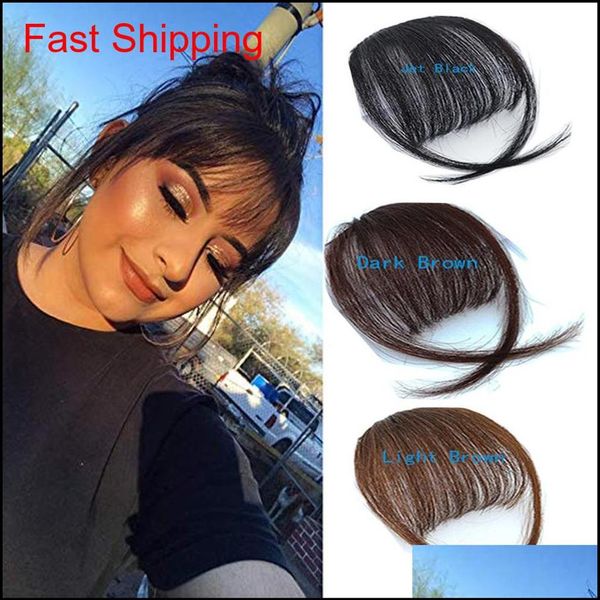 

human hair clip in bangs on extension hand tied qylxne cissors269r, Black