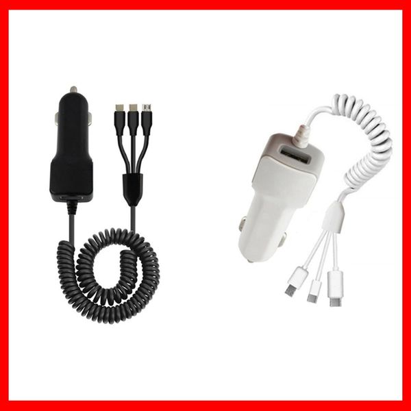 

fast car charger 3 in 1 splitter usb charger cable for iphone micro usb android phones type-c telescopic car charging adapter car-charge car