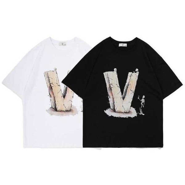 

22% off trendy skull cracked letter large short sleeved men's street summer hip-hop casual loose t-shirt, White;black