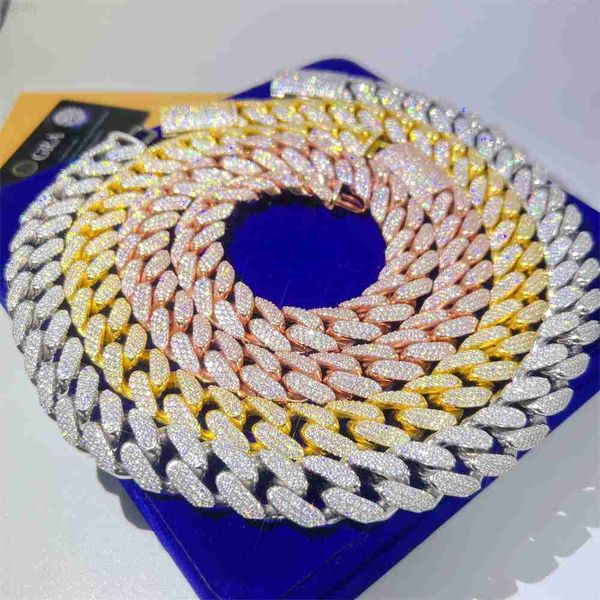 

18mm iced 3 rows moissanite pass diamond tester with gra certificate hip hop silver maimi vvs moissanite cuban chain