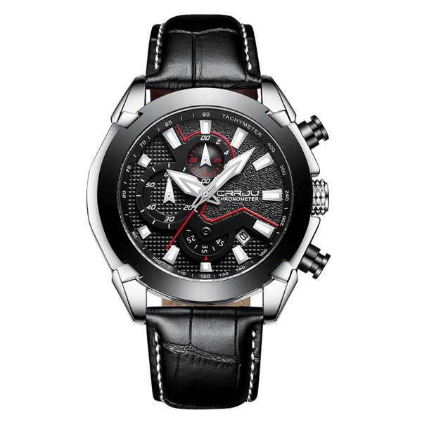 

relogio masculino watches crrju men's black dial watch military date quartz watches with leather belt mens luxury waterproof 305y, Slivery;brown