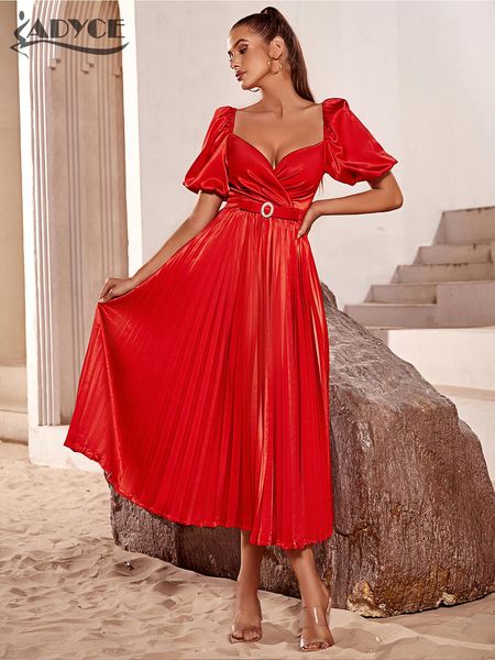 

dresses adyce women red dress summer puff short sleeve v neck celebrity evening elegant outwear club party pleated diamonds dress, Black;gray