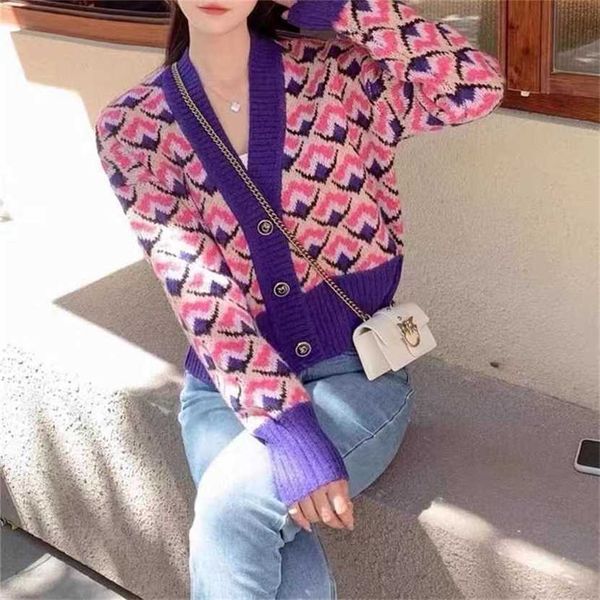 

24% off fadan xiaozhong family autumn/winter jacquard knitted cardigan french v-neck loose sweater coat, White;black