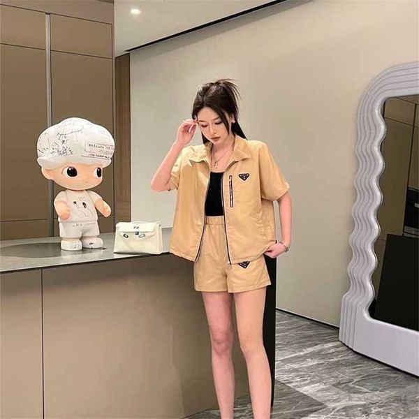 

24% off family spring/summer new classic triangle label trendy cool personalized polo coat+straight casual shorts set, White