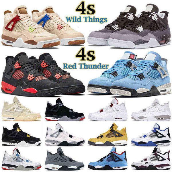

sandals with box basketball shoes 4s men women jumpman 4 red thunder wild things university blue white oreo bred tour yellow paris starfish, Black