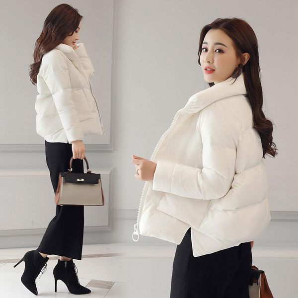 

leather 2022 winter jacket women white black manteau femme warm thick solid short style cotton padded parka women coat