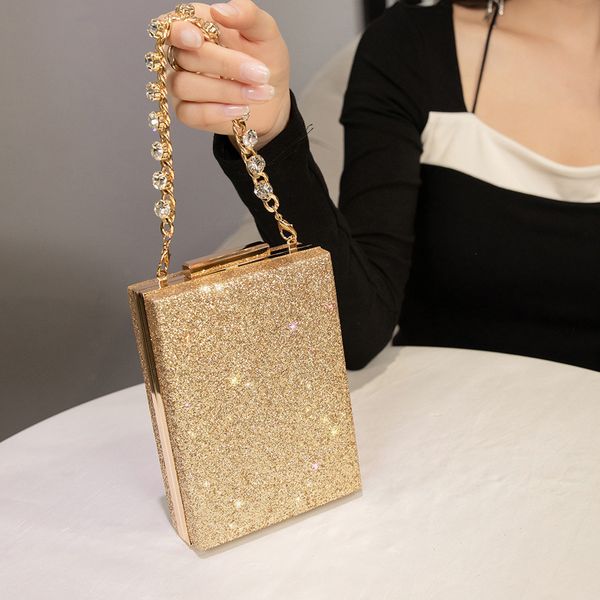 

Outlet factory ladies shoulder bags this year's popular sequin hard box chain bag sweet little fresh solid color ladies handbags elegant atmosphere diamond handbag, Black