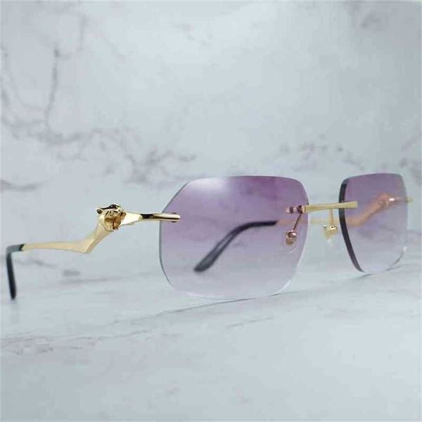

2023 designer glasses model luxury mens panther rimless trending sun glasses retro shades eyewear for women lentes sol sunglasses, White;black