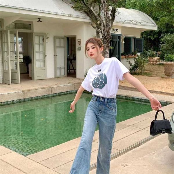 

22% off summer new fashion three home cloth patch rose style simple and versatile short sleeve, White