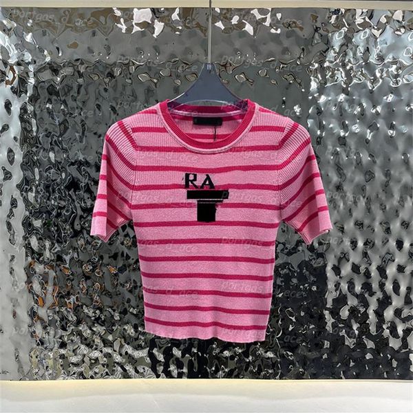 

striped women t shirts short sleeve knit jumper fashion summber round neck 225b, Black