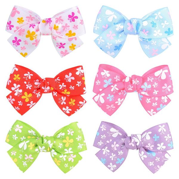 

baby girls hair accessories hair clips floral printed ribbon bowknot barrettes hairpins kids headwear bangs clip, Slivery;white