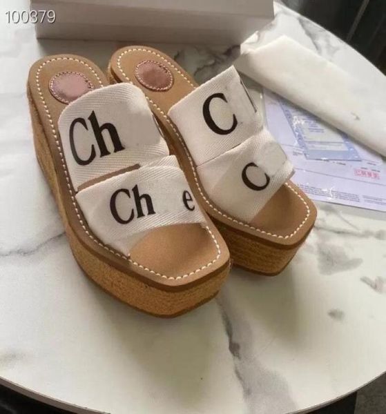 

slipper sandal sandals woody wedge women canvas platform espadrille slipon polypropylene slippers thick rubber bottom heel height8742620, Black