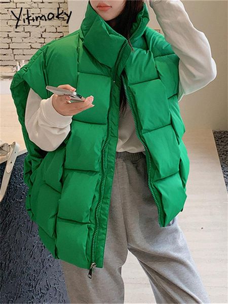 

vests yitimoky winter thicken vests jacket for women oversized parkas sleeveless streetwear y2k fashion coats casual puffer outerwear, Black;white