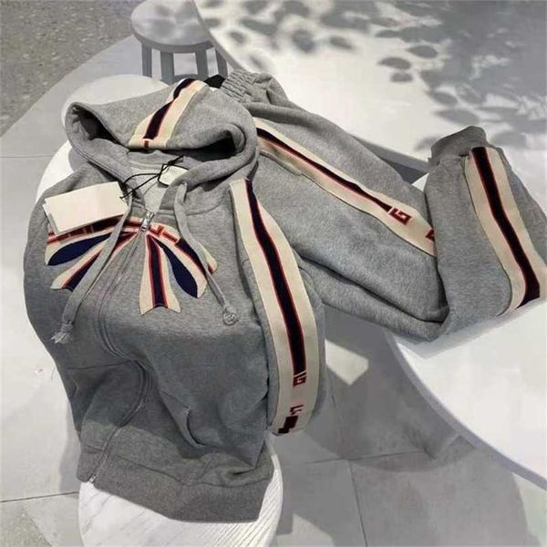 

22% off version trendy spring style gujia side letter woven sweatshirt zipper cardigan bow loose fitting set, Black