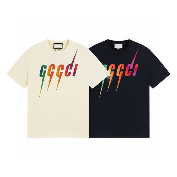 

2023 designer stylist t shirts men fashion rainbow letter print t-shirts mens women short sleeved hip-hop streetwear cotton tee shirt euro s, White;black