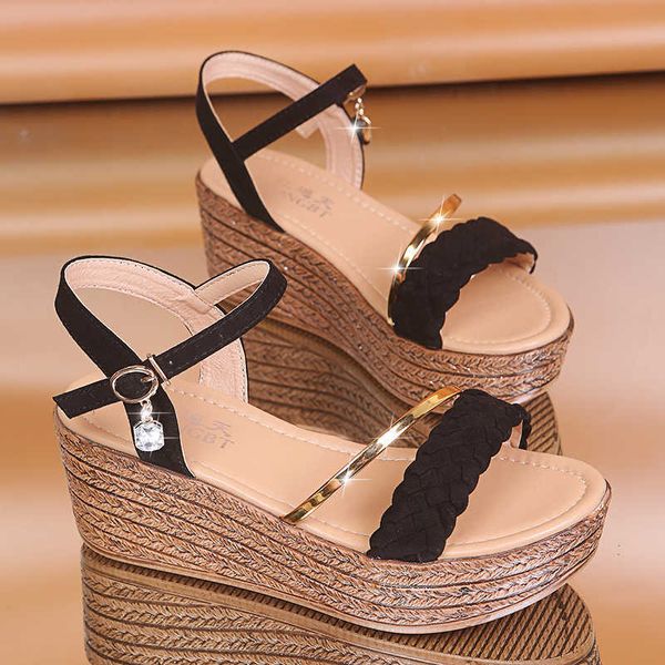 

sandals high heels women summer shoes wedges bohemian women sandals flat platforms diamond beach sandles open toe women shoes j230422, Black