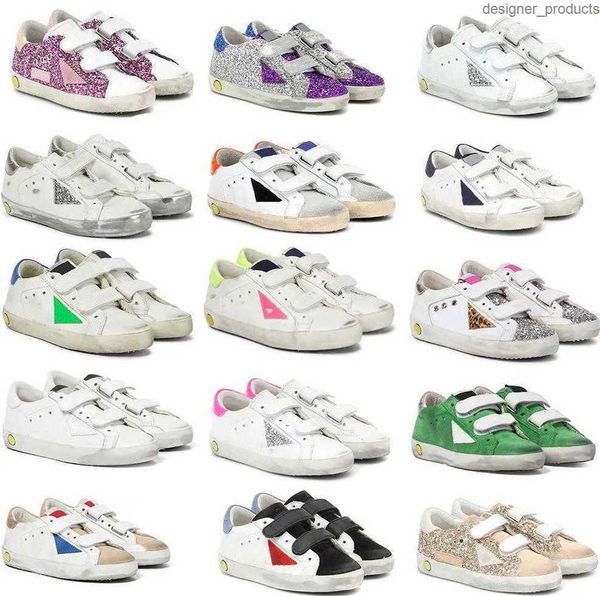 

###sports shoes white italy kids size children's casual shoes classic do-old dirty glitter hook loop sneakers leather tkp, Black