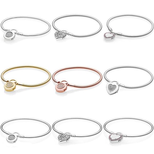 

moments lock your promise regal heart signature padlock bracelet fit fashion 925 sterling silver bangle bead charm diy jewelry2525, Black