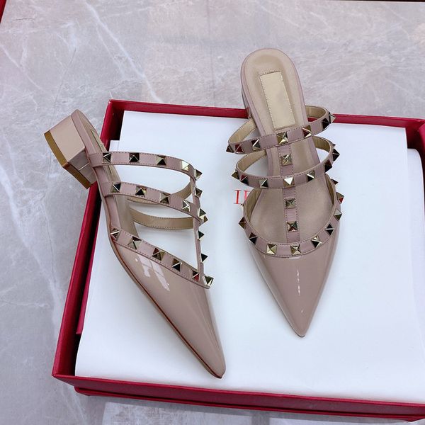 

summer sandal rivets brand women pumps woman high heels slippers spring thick with 3cm fashion 2023 ankle straps shoes casual outdoor bridal, Black