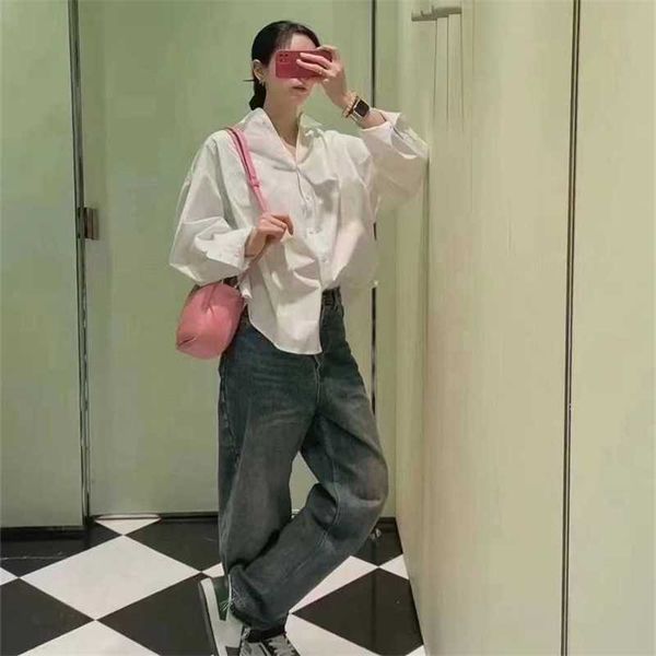 

20% off family early spring new fashion and atmosphere back embroidery silhouette slim long sleeve casual versatile shirt, White