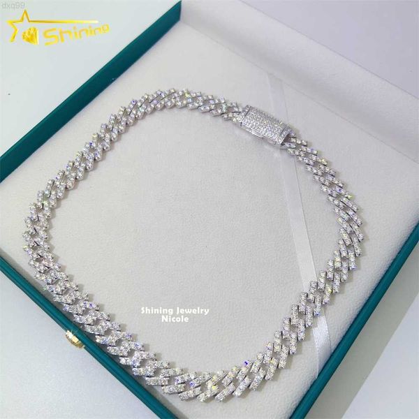 

shining jewelry miami 13mm custom hip hop cuban chain necklace bracelet vvs moissanite cuban link chain, Silver