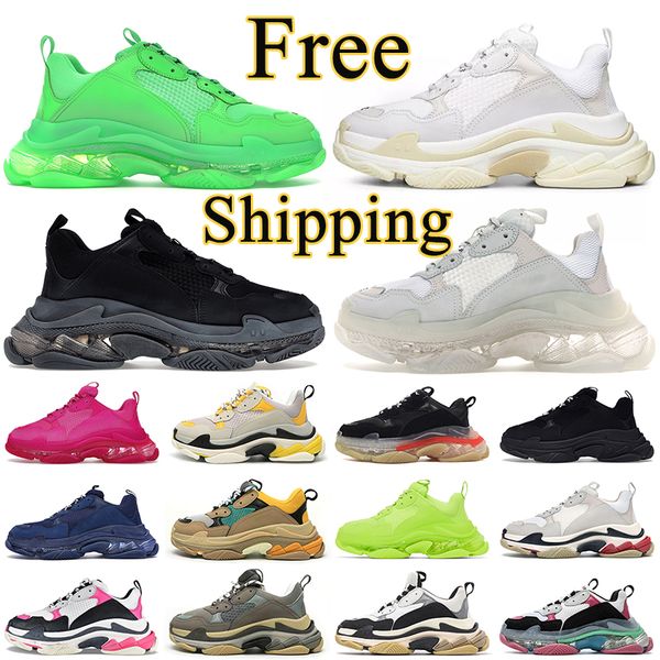 

triple s men women running shoes platform sneakers clear sole black white pink neon green fluo yellow blue grey mens outdoor sneaker trainer