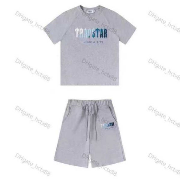 

men's t-shirts brand men's tracksuit t-shirt shorts suit two piece sets summer plush embroidery trapstar short sleeve sportswearme, White;black