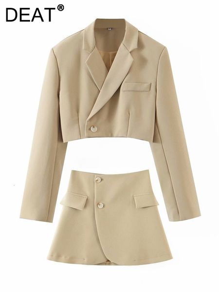 

two piece dress deat 2023 spring fashion vneck single button long sleeve blazer coat high waist aline skirt women suit 13a806 230422, White