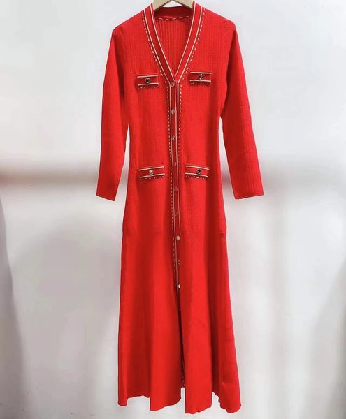 

sandro v-neck knitted slim long dress red, White;black