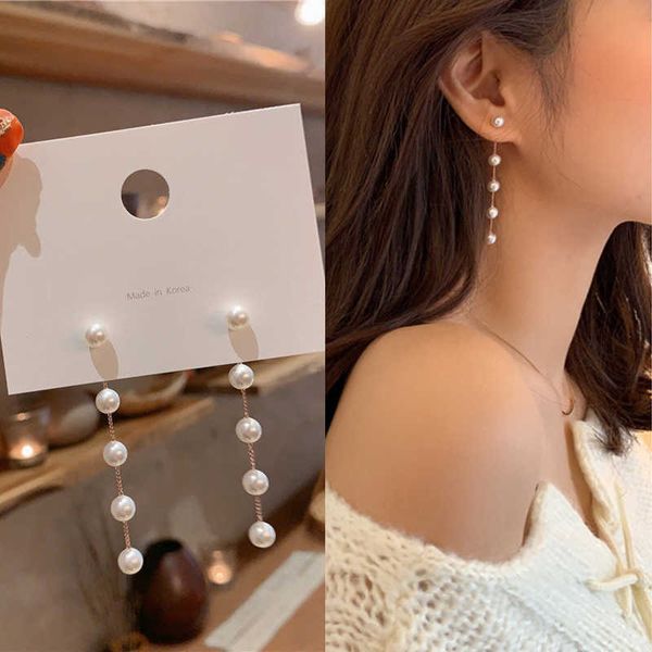 

charm lats trend simulation pearl long earrings female moon star flower rhinestone wedding pendant earrings fashion korean jewelry w0422, Golden