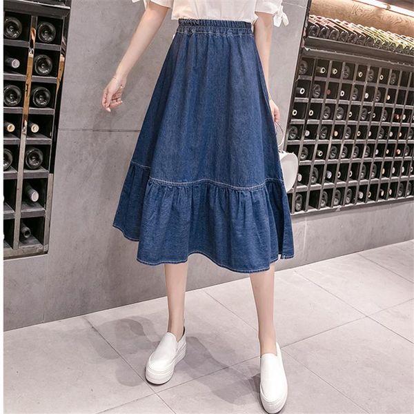 

dresses yocalor 2022 preppy style women denim midcalf skirts high waist faldas larga women button jean school skirt streetwear autumn, White;black