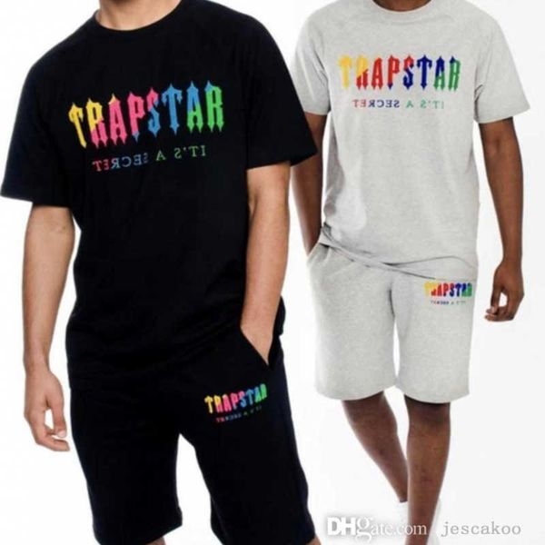 

summer brand tracksuits for men designer cotton printed short sleeve t shirt shorts outfits 2 piece sets fashion sports suit, Gray