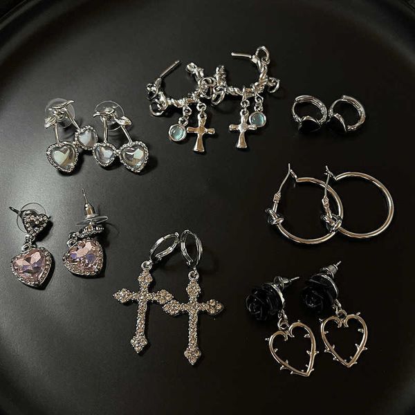 

charm punk cross hoop earrings for women fashion gothic diamante flower portrait head earring crystal dangle earrings cute party gift w0422, Golden
