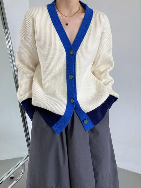 

sweaters bornladies 2022 knitted women sweater autumn winter chic vneck loose solid cardigan jacket female knitted cardigan coat, White;black