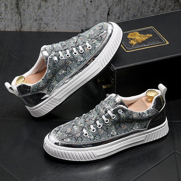 

fashion men breathable casual walking sports running shoes summer rhinestone travel fitness sneakers platform sneakers, Black