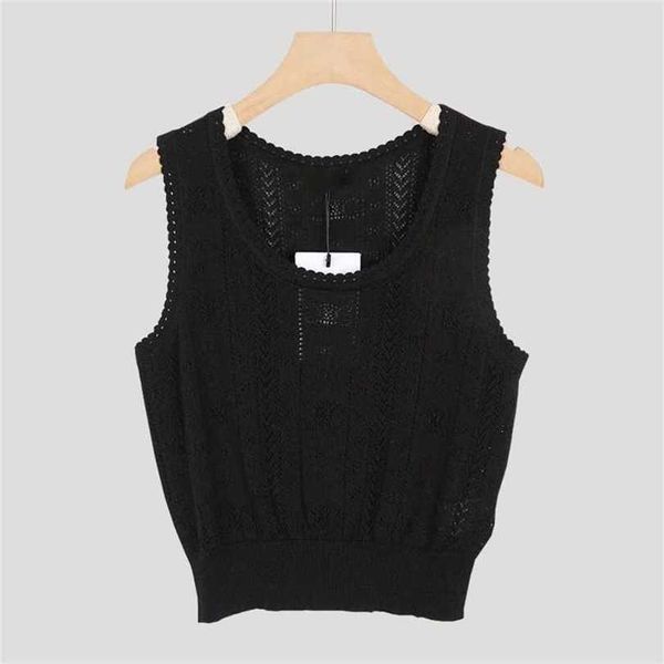 

22% off family summer hollow out design temperament versatile round neck sleeveless wool silk tank women's spring, White