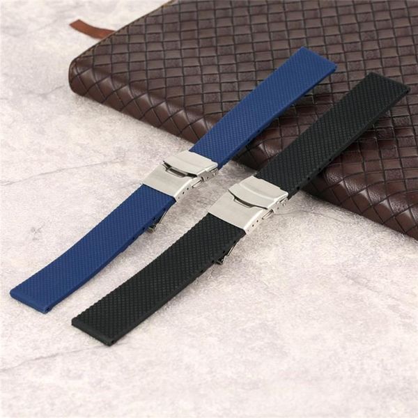 

18202224mm blackblue waterproof silicone band rubber watches strap diver replacement bracelet belt spring bars straight end3328873330k, Black;brown