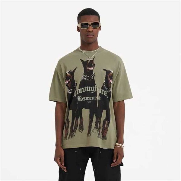 

20% off british fashion represent new colored hound street used water wash men's and women's loose short sleeve, White;black