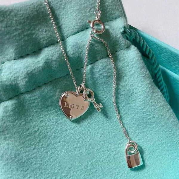 

brand original tiffay s925 sterling silver love necklace female rose gold heart-shaped key clavicle chain qixi gift batch