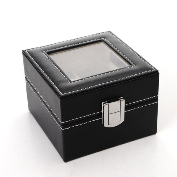 

watch boxes & cases pu leather box case jewelry display organizer luxury wrist storage holder271t, Black;blue