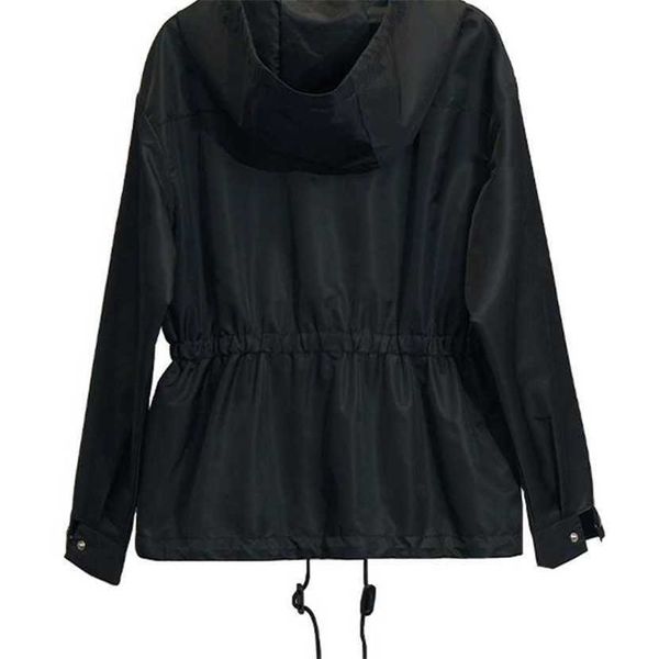 

24% off family's three prevention for women's spring new drawstring hooded mid length waist lightweight trendy coat, Black