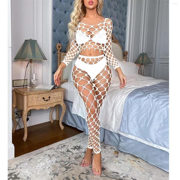 

bras sets womens hollow out see-through fishnet lingerie set soft nightwear bikini cover ups scoop neck long sleeve crop 311z, Red;black