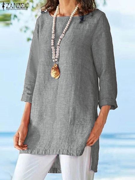 

t-shirt women summer casual loose oneck half sleeve blouse bohemian solid color shirt zanzea holiday fashion chemise oversize tunic top, White