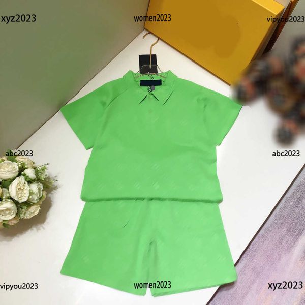 

luxury kids tracksuits solid color baby clothes sets fresh green polo suits 2pcs lapel t-shirt and letter stripe shorts ing, White