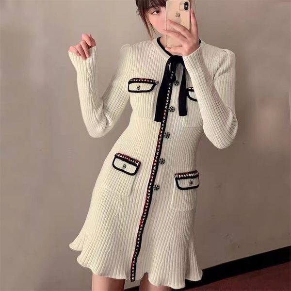 

women with bows contrasting knitted mini dress self-portrait, White;black