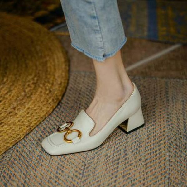 

white black beige high heeled shoes women fashion slip on gold metal buckle wedding bridal dress shoes big size 35-42